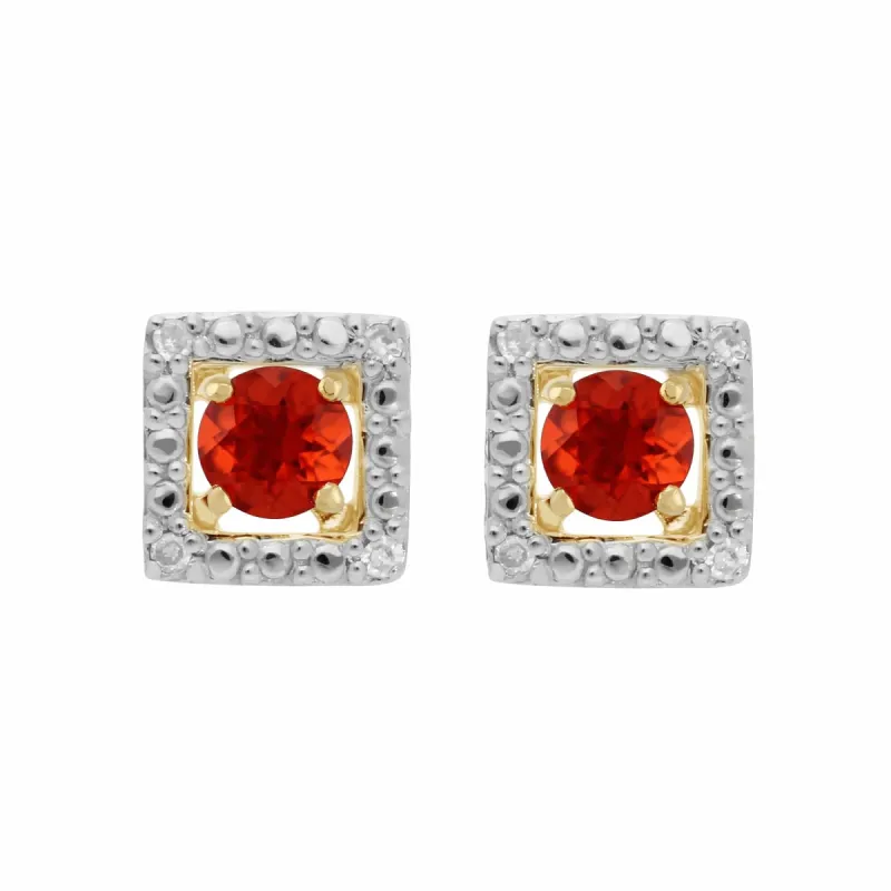 Classic Round Fire Opal Stud Earrings with Detachable Diamond Square Earrings Jacket Set in 9ct Yellow Gold sold by Gemondo Jewellery