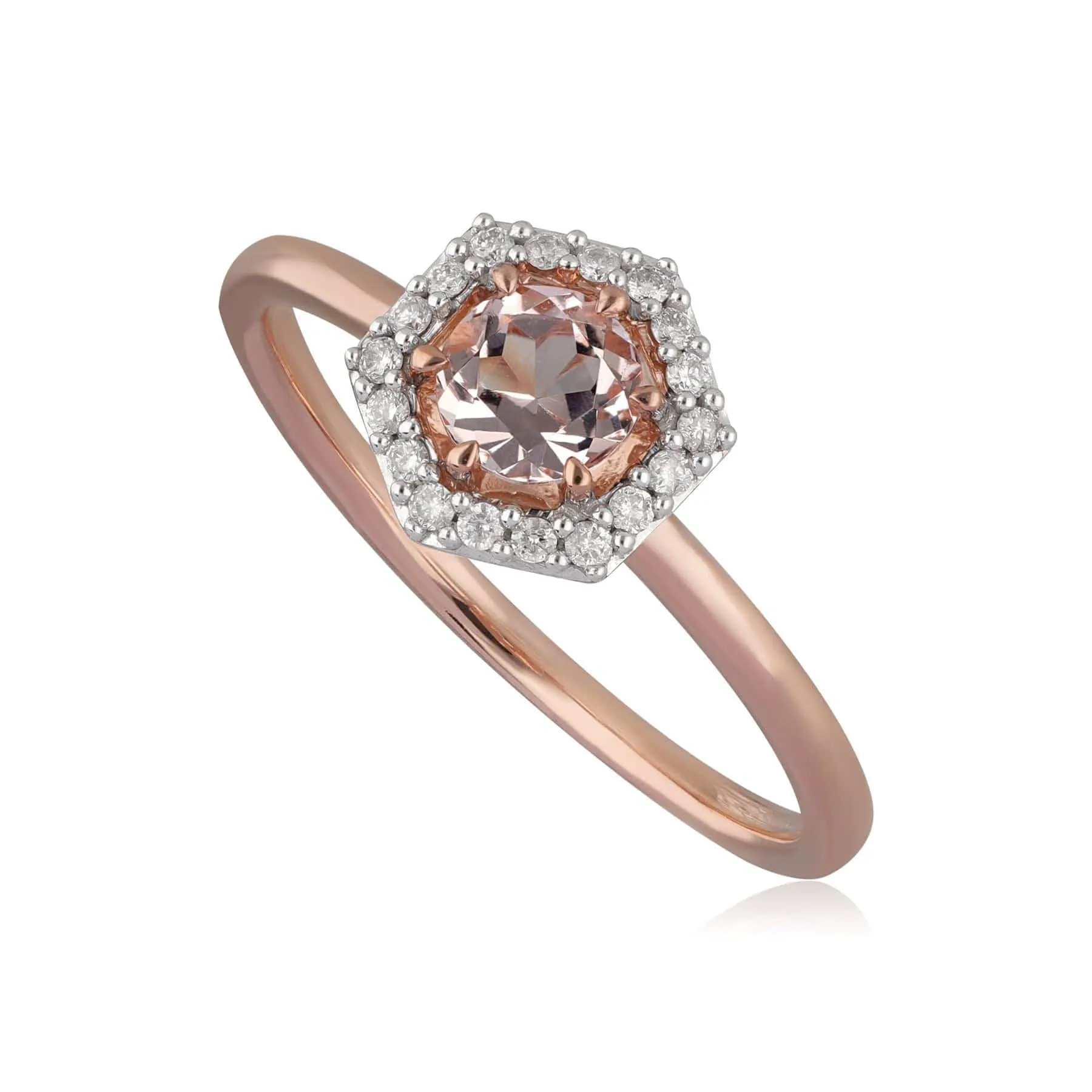 9ct Rose Gold 0.378ct Morganite & Diamond Halo Engagement Ring sold by Gemondo Jewellery