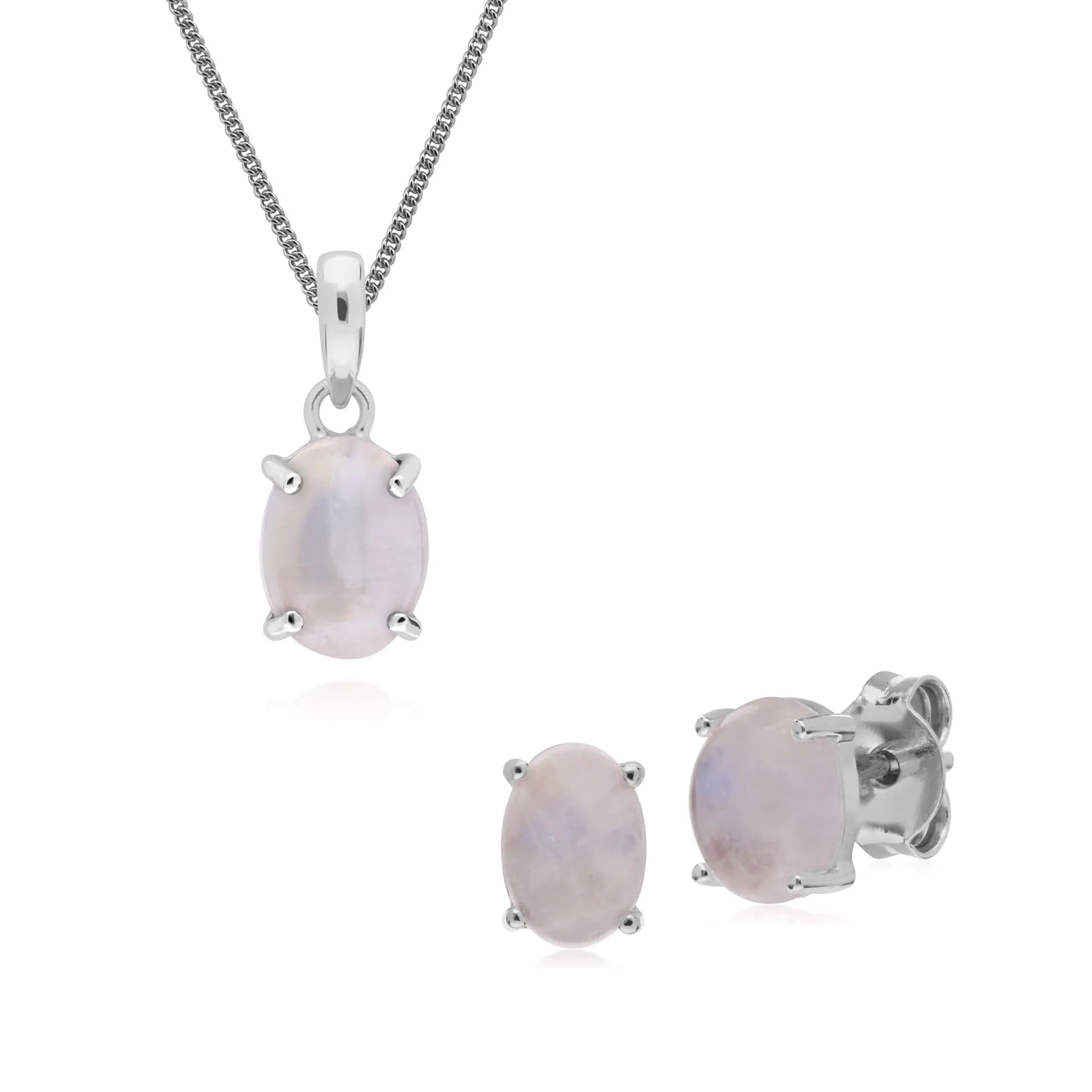 Classic Oval Rainbow Moonstone Stud Earrings & Pendant Set in 925 Sterling Silver sold by Gemondo Jewellery
