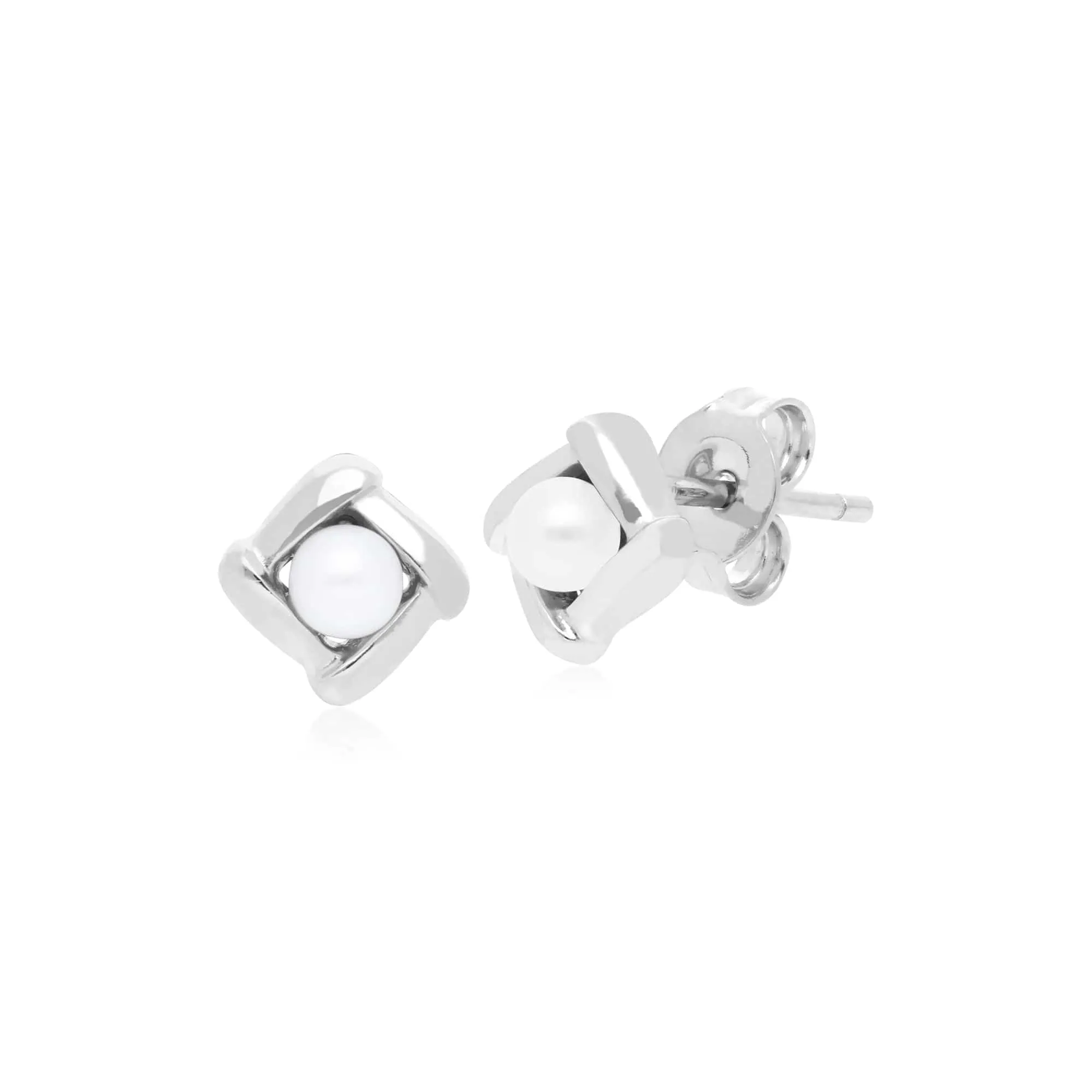 Essential Round Pearl Square Crossover Stud Earrings & Pendant Set in 925 Sterling Silver sold by Gemondo Jewellery product image thumbnail 2