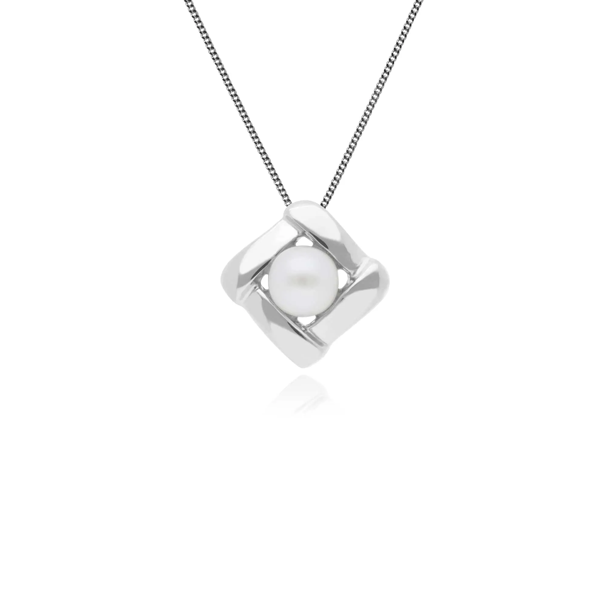 Essential Round Pearl Square Crossover Stud Earrings & Pendant Set in 925 Sterling Silver sold by Gemondo Jewellery product image thumbnail 3