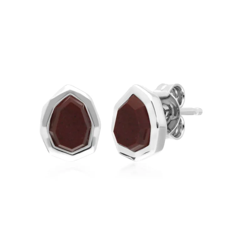 Irregular B Gem Red Jasper Stud Earrings in Sterling Silver sold by Gemondo Jewellery