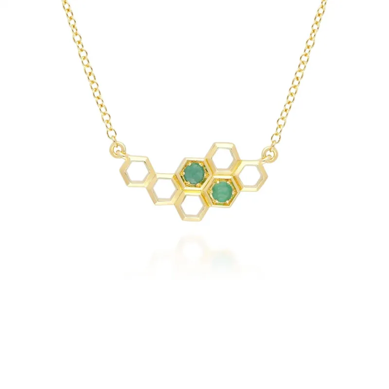 Honeycomb Inspired Emerald Link Necklace in 9ct Yellow Gold sold by Gemondo Jewellery