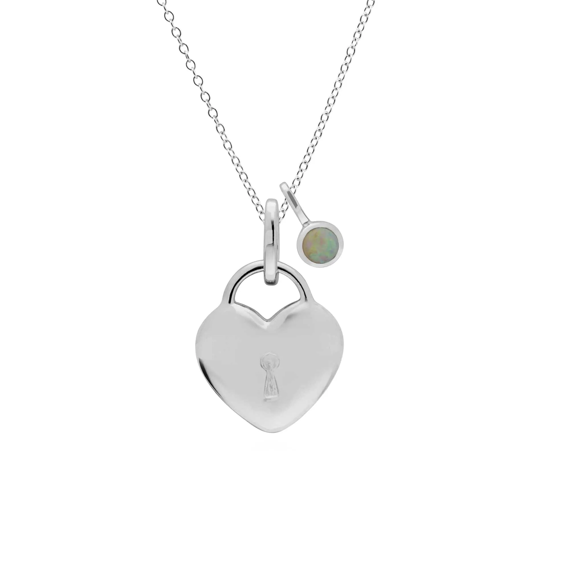 Classic Heart Lock Pendant & Opal Charm in 925 Sterling Silver sold by Gemondo Jewellery