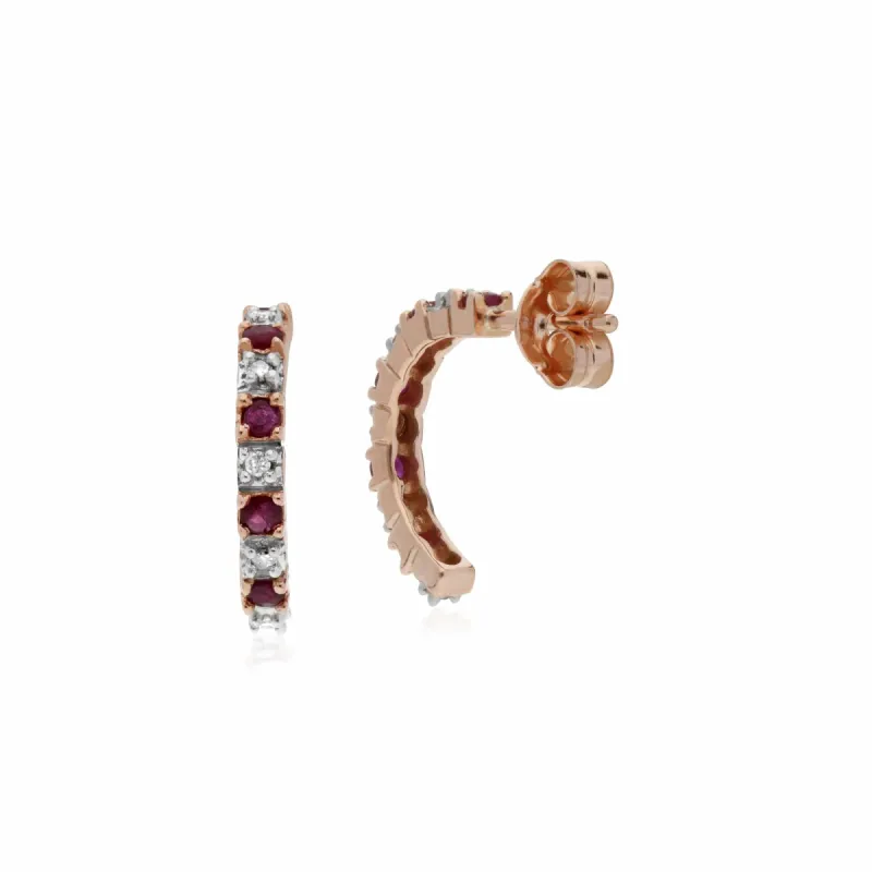 Gemondo 9ct Rose Gold Ruby & Diamond Half Hoop Style Earrings sold by Gemondo Jewellery