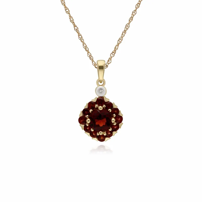 Gemondo 9ct Yellow Gold Garnet & Diamond Square Cluster Pendant on 45cm Chain sold by Gemondo Jewellery
