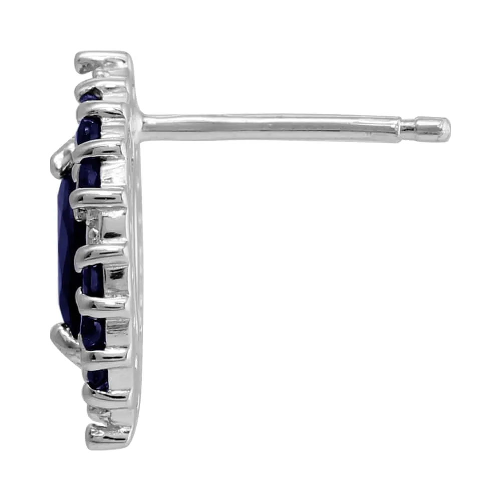 Marquise Sapphire & Diamond Cluster Stud Earrings in Silver sold by Gemondo Jewellery product image thumbnail 2