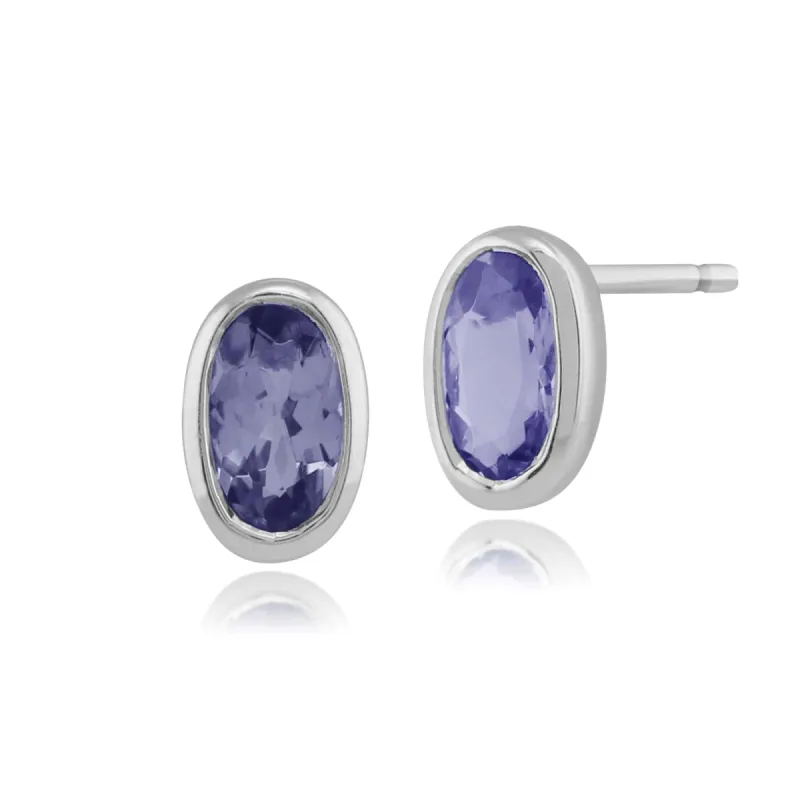 9ct White Gold 0.60ct Kanchanaburi Sapphire Framed Oval Stud Earrings sold by Gemondo Jewellery