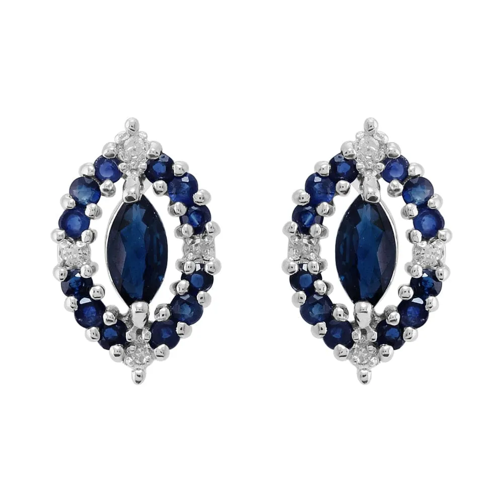Marquise Sapphire & Diamond Cluster Stud Earrings in Silver sold by Gemondo Jewellery