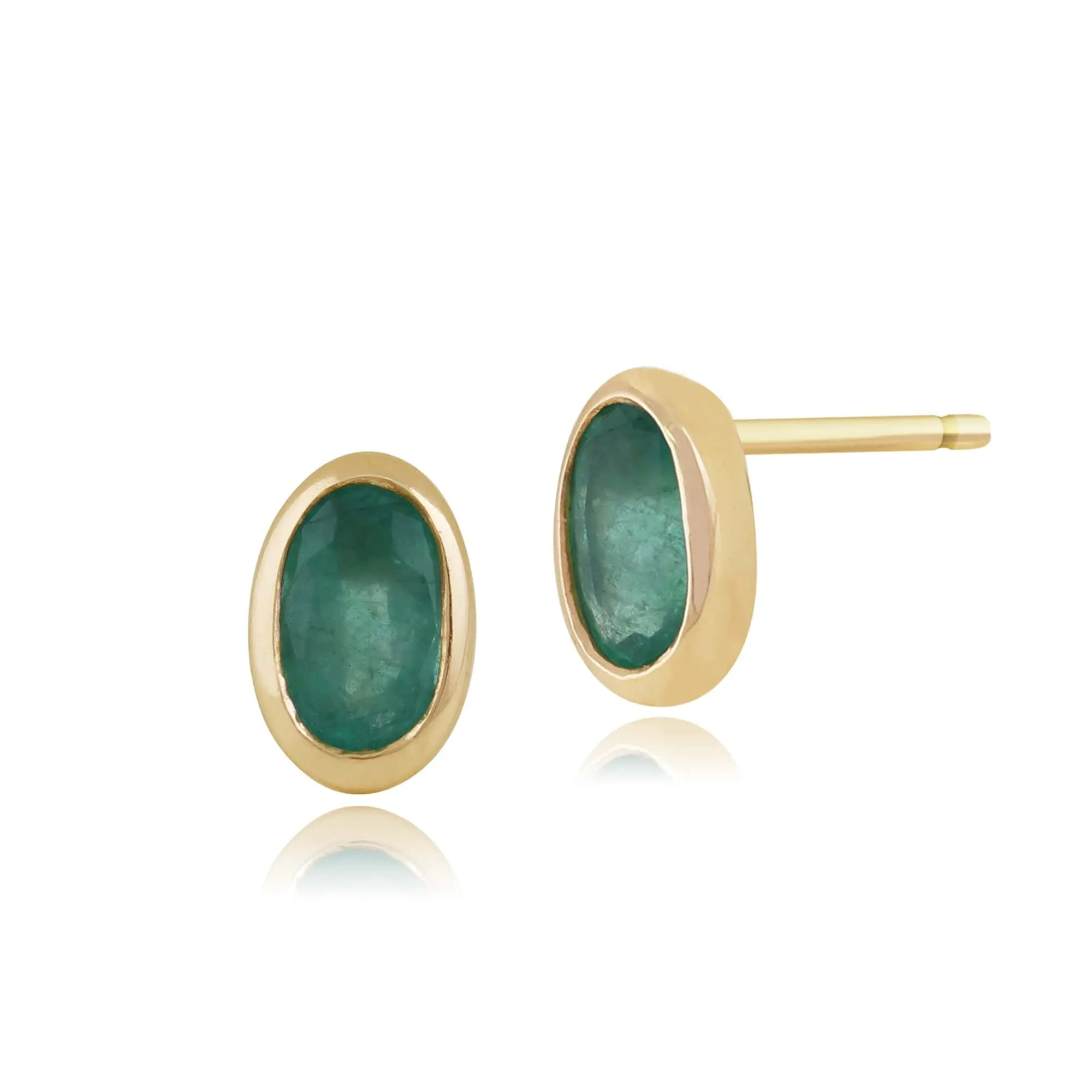 Classic Oval Emerald Stud Earrings in 9ct Yellow Gold 6.5x4mm sold by Gemondo Jewellery