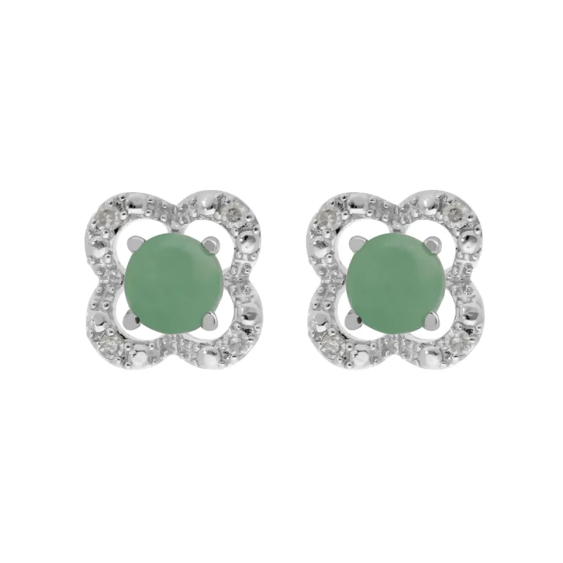 Classic Round Jade Stud Earrings with Detachable Diamond Flower Ear Jacket in 9ct White Gold sold by Gemondo Jewellery