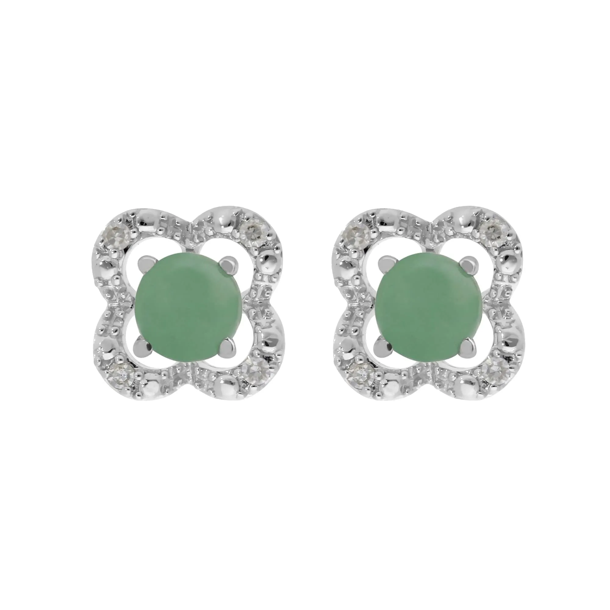 Classic Round Jade Stud Earrings with Detachable Diamond Flower Ear Jacket in 9ct White Gold sold by Gemondo Jewellery