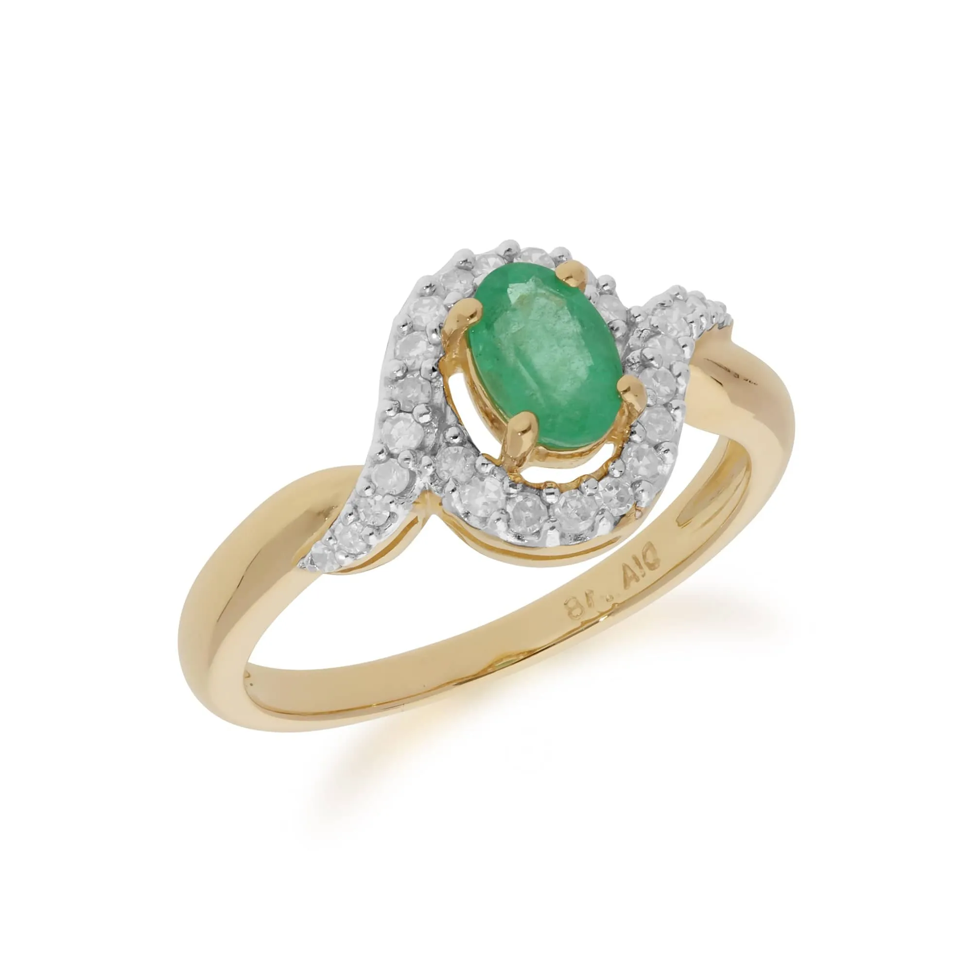 Classic Oval Emerald & Diamond Ring in 9ct Yellow Gold sold by Gemondo Jewellery product image thumbnail 2