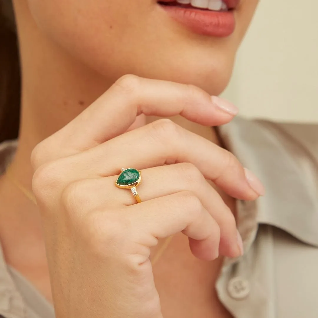 Irregular Malachite & Topaz Ring In 18ct Gold Plated SterlIng Silver sold by Gemondo Jewellery product image thumbnail 2