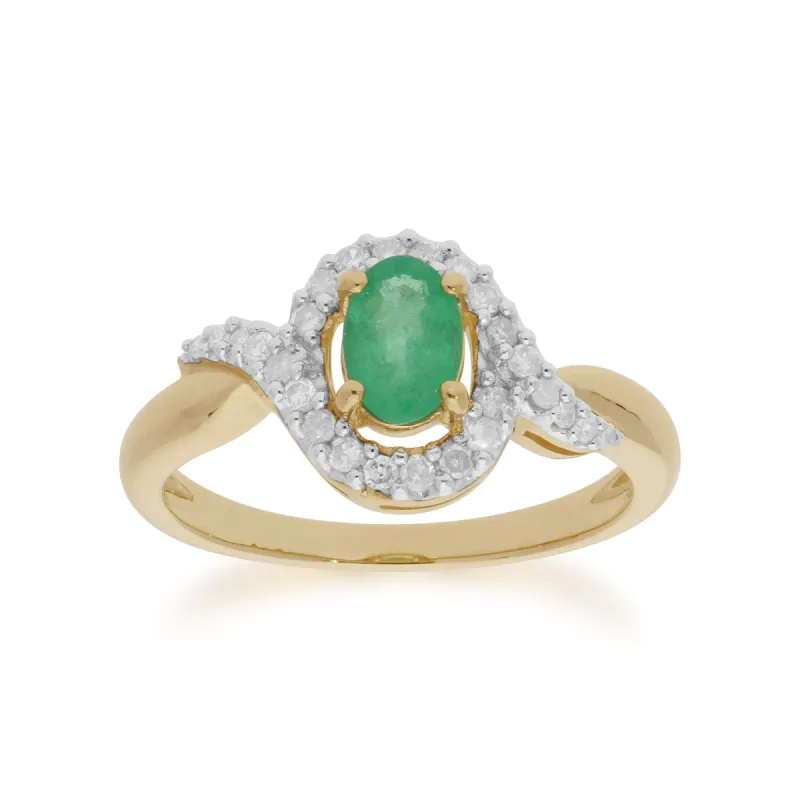 Classic Oval Emerald & Diamond Ring in 9ct Yellow Gold  sold by Gemondo Jewellery