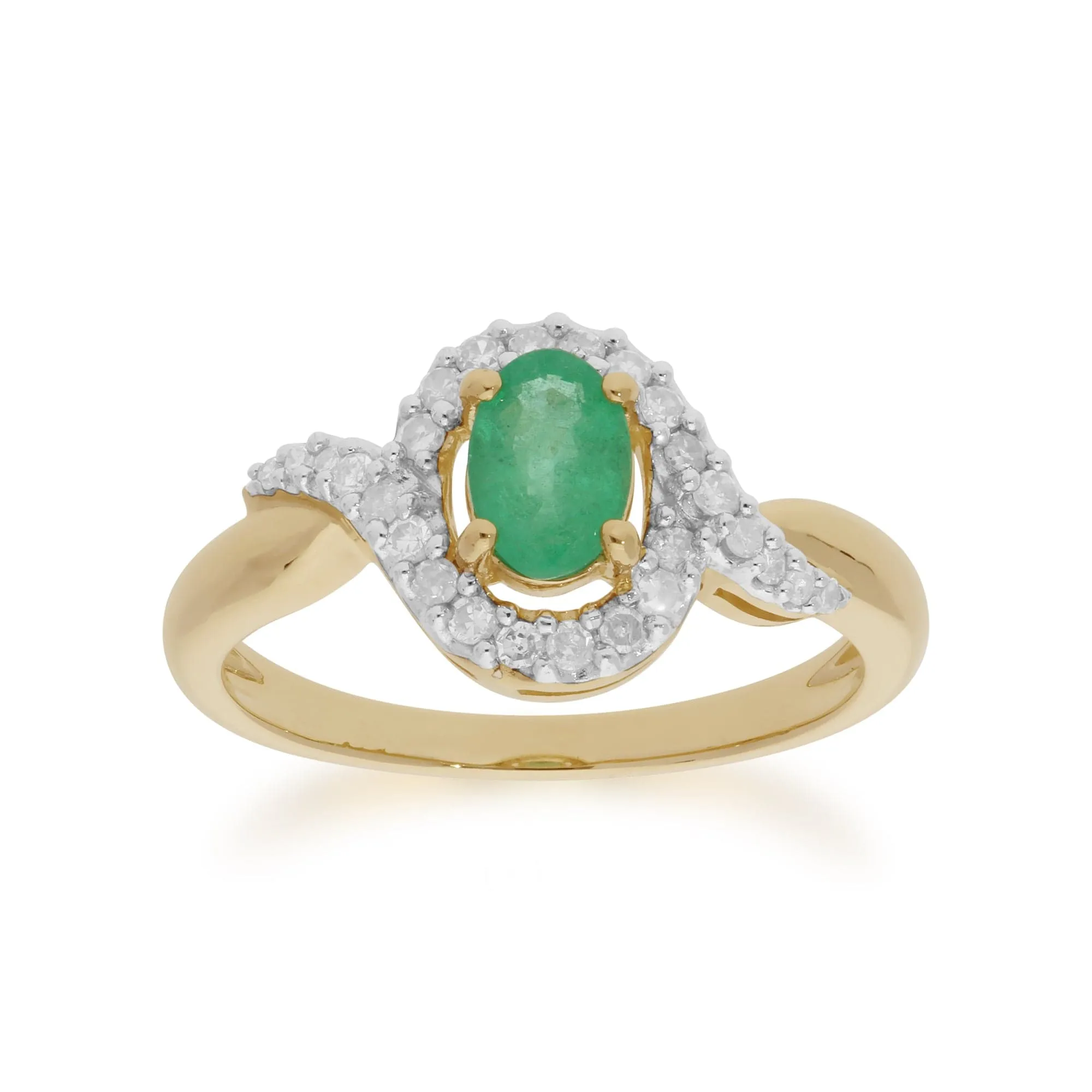 Classic Oval Emerald & Diamond Ring in 9ct Yellow Gold sold by Gemondo Jewellery