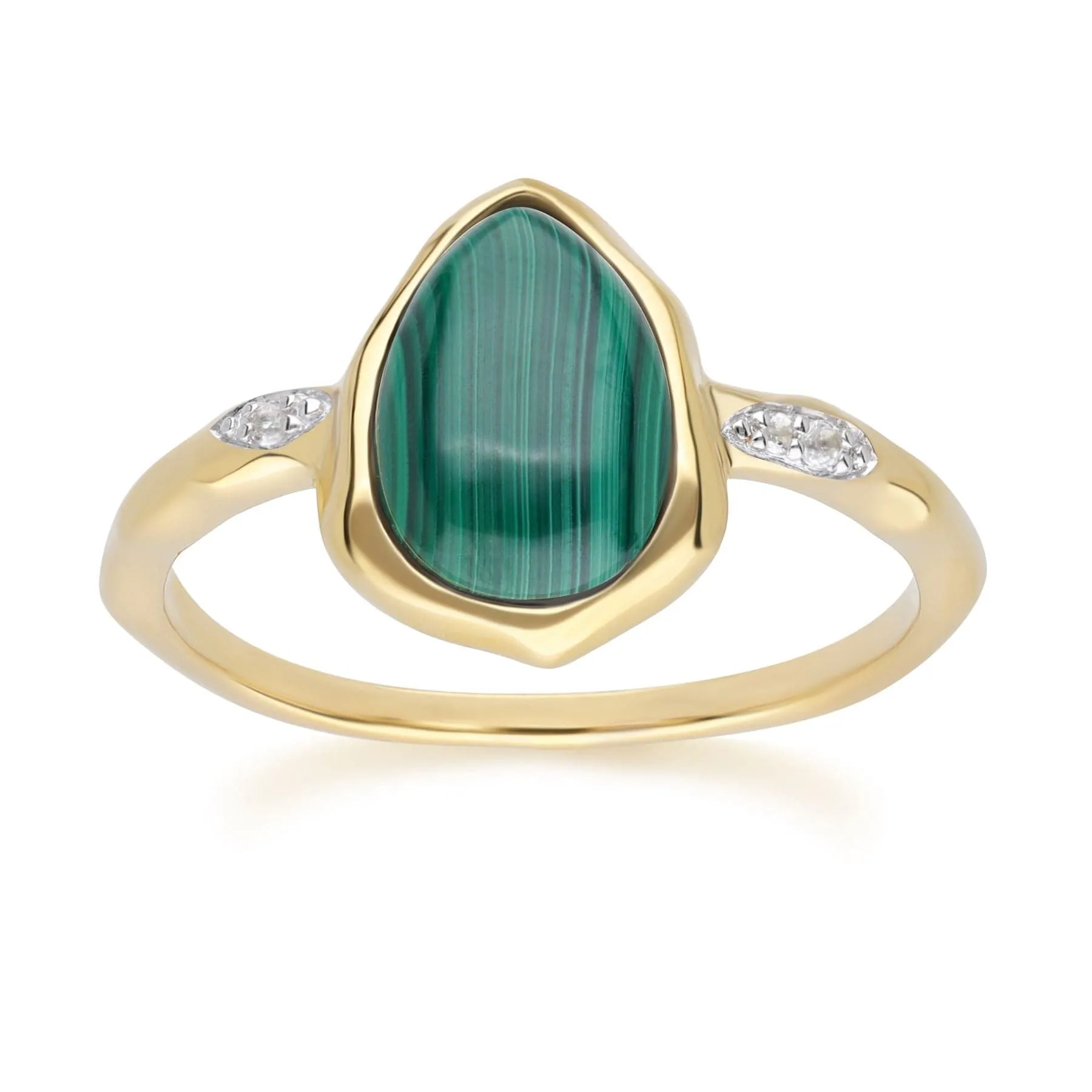 Irregular Malachite & Topaz Ring In 18ct Gold Plated SterlIng Silver sold by Gemondo Jewellery