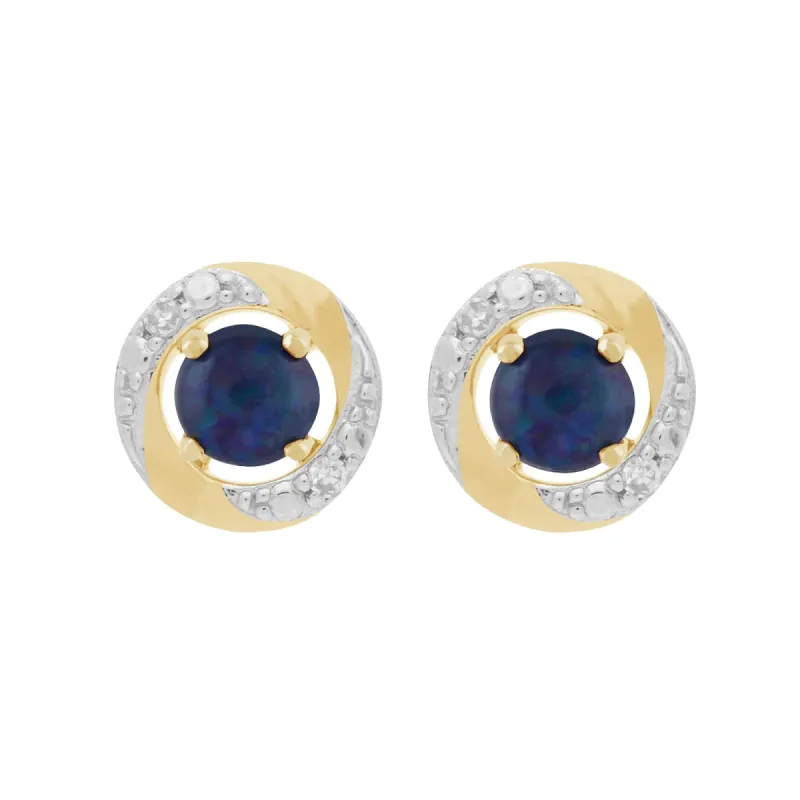 Classic Round Triplet Opal Stud Earrings with Detachable Diamond Halo Ear Jacket in 9ct Yellow Gold sold by Gemondo Jewellery