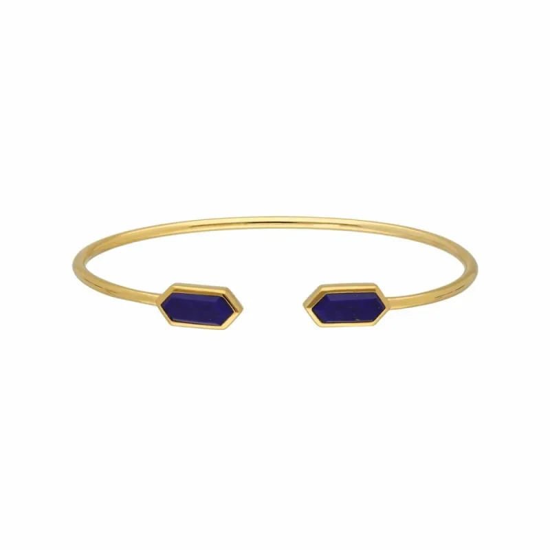 Geometric Lapis Lazuli Open Bangle in Gold Plated Silver sold by Gemondo Jewellery