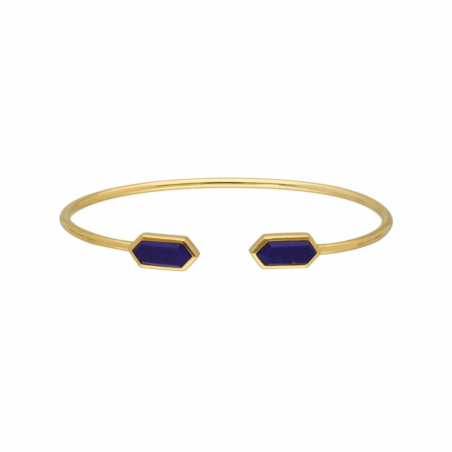 Geometric Lapis Lazuli Open Bangle in Gold Plated Silver sold by Gemondo Jewellery