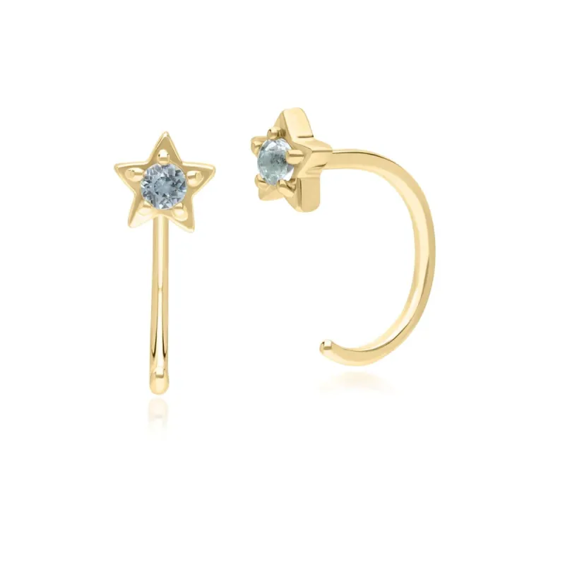 Modern Classic Sky Blue Topaz Pull Through Hoop Earrings in 9ct Yellow Gold sold by Gemondo Jewellery