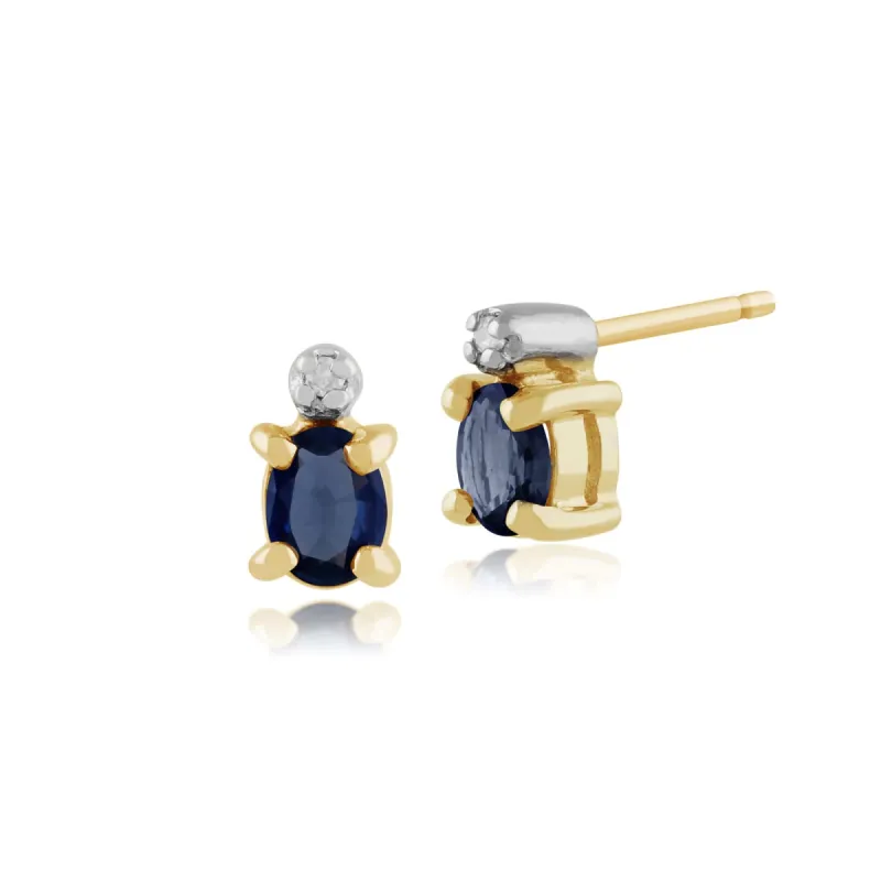 Classic Oval Light Blue Sapphire & Diamond Stud Earrings in 9ct Yellow Gold sold by Gemondo Jewellery
