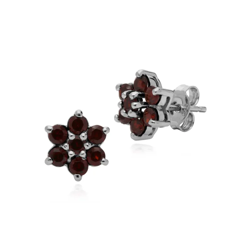 Gemondo Sterling Silver Mozambique Garnet Floral Cluster Earrings sold by Gemondo Jewellery
