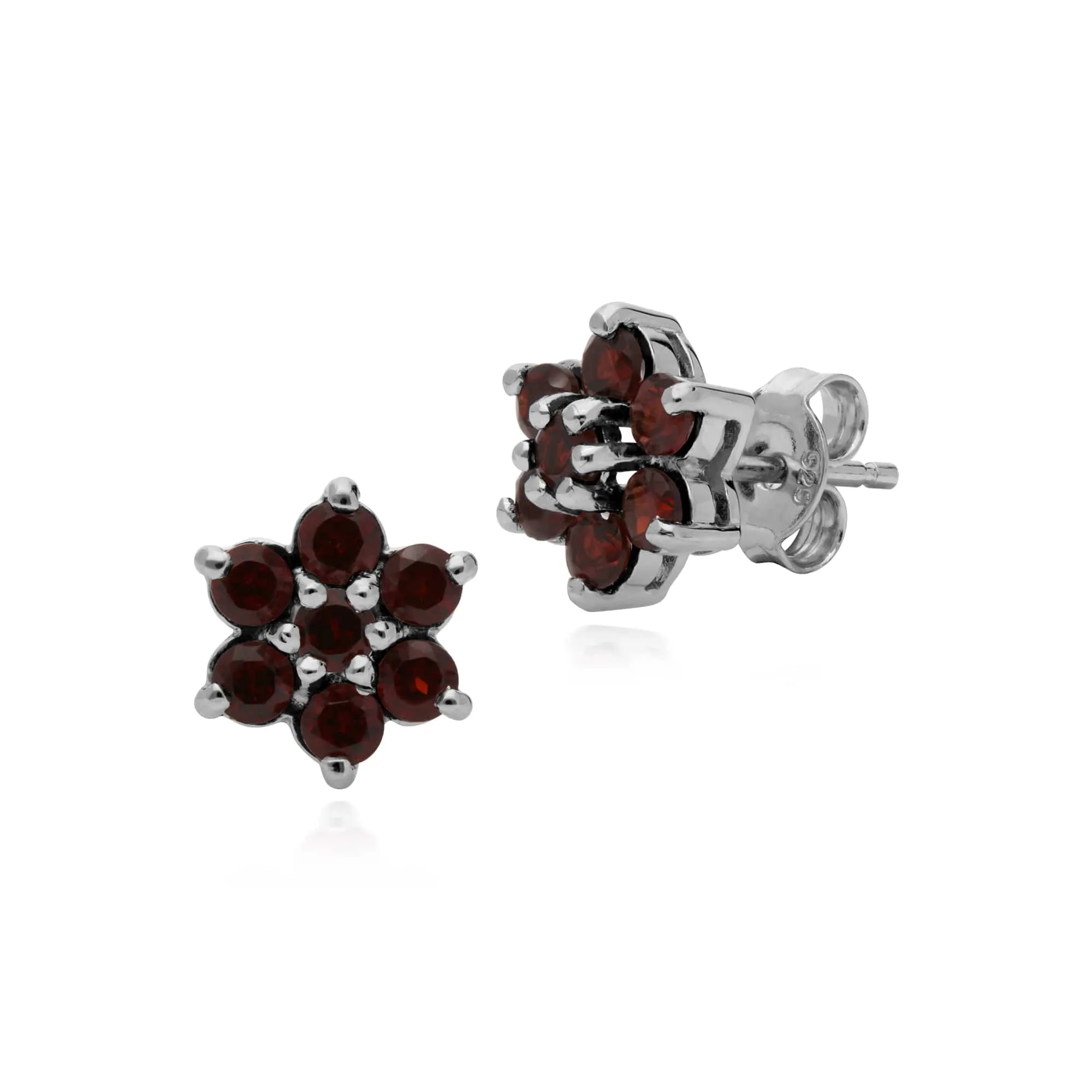 Gemondo Sterling Silver Mozambique Garnet Floral Cluster Earrings sold by Gemondo Jewellery
