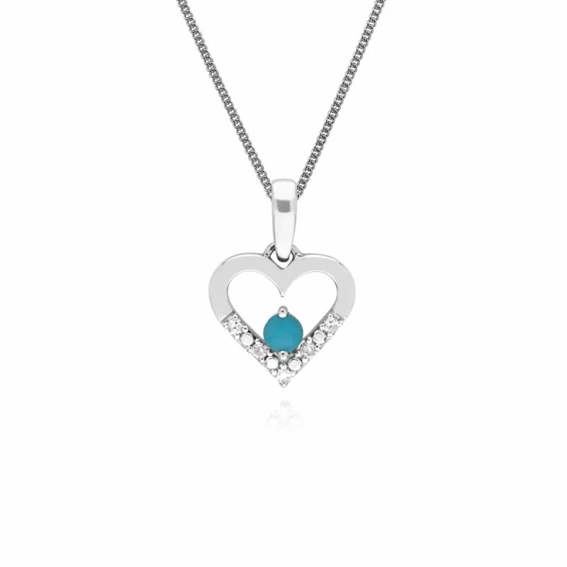 Gemondo 9ct White Gold Single Turquoise & Diamond Heart Pendant on 45cm Chain sold by Gemondo Jewellery