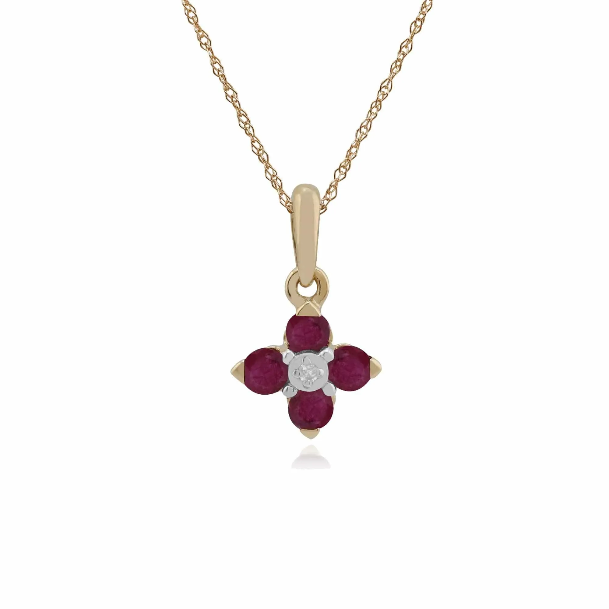 Gemondo Women 9ct Yellow Gold Ruby and Diamond Floral Cluster 45cm Necklace sold by Gemondo Jewellery
