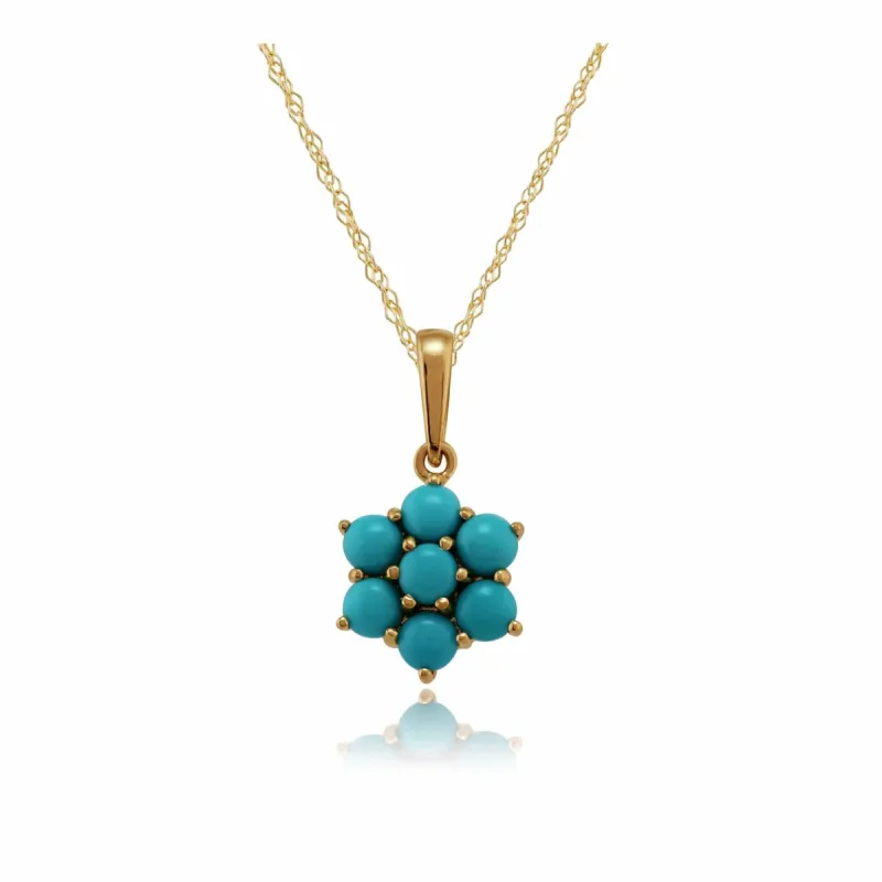 Floral Turquoise Cabochon Pendant in 9ct Yellow Gold sold by Gemondo Jewellery