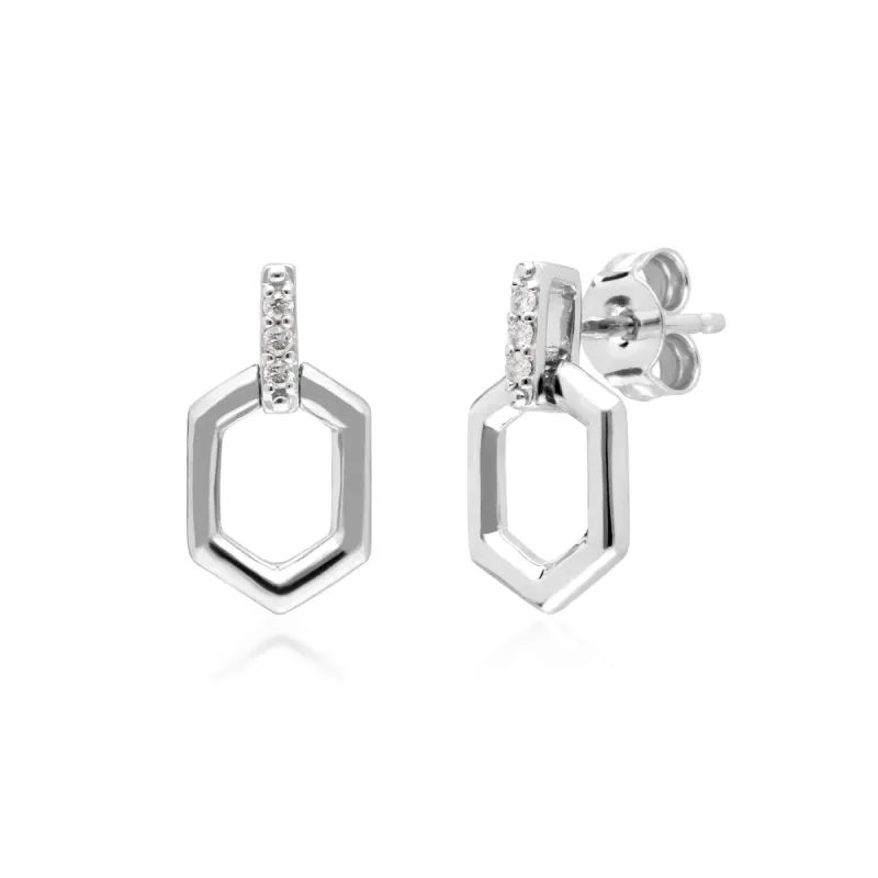 Diamond Pave Hex Bar Drop Earrings in 9ct White Gold sold by Gemondo Jewellery