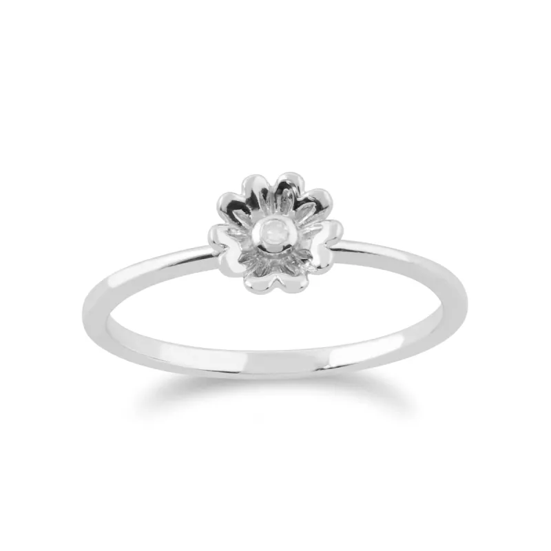 Gemondo 9ct White Gold 0.01ct Diamond Stackable Floral Ring sold by Gemondo Jewellery