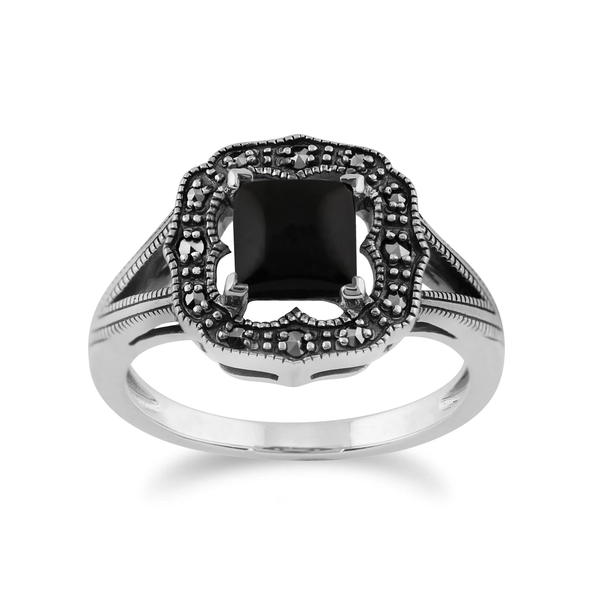 Gemondo 925 Sterling Silver 0.58ct Black Onyx & Marcasite Art Deco Ring sold by Gemondo Jewellery