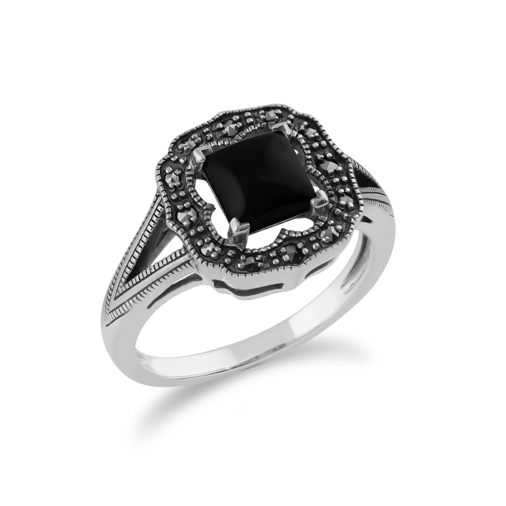 Gemondo 925 Sterling Silver 0.58ct Black Onyx & Marcasite Art Deco Ring sold by Gemondo Jewellery product image thumbnail 2