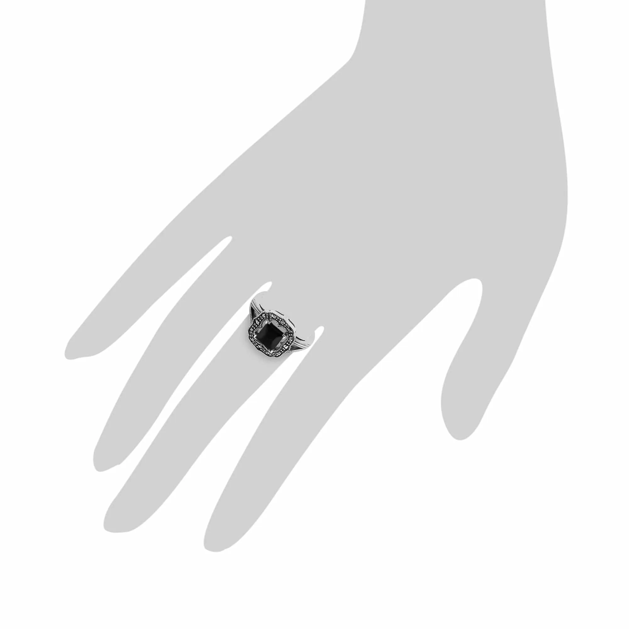 Gemondo 925 Sterling Silver 0.58ct Black Onyx & Marcasite Art Deco Ring sold by Gemondo Jewellery product image thumbnail 3