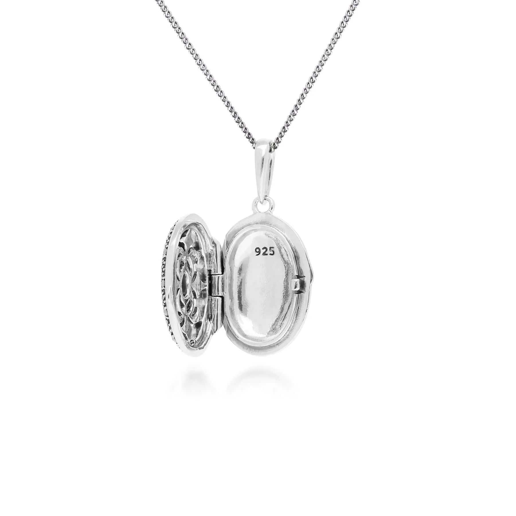 Art Nouveau Style Oval Tanzanite & Marcasite Locket Necklace in 925 Sterling Silver sold by Gemondo Jewellery product image thumbnail 3