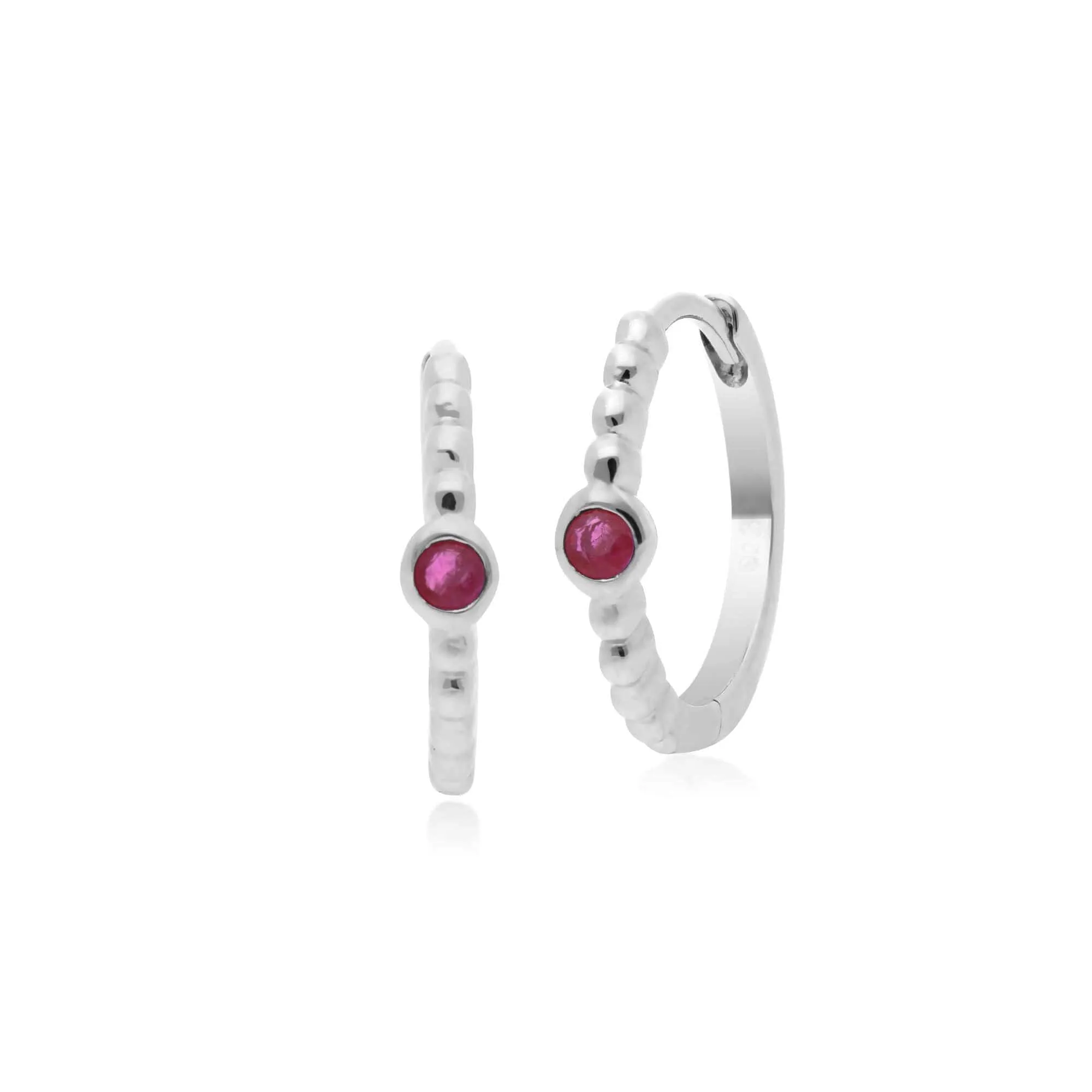 Essential Round Ruby Hinged Hoop Earrings in 925 Sterling Silver sold by Gemondo Jewellery