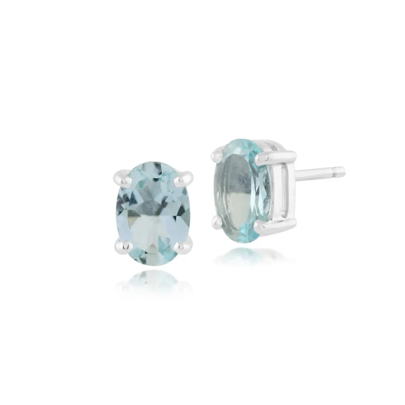 Gemondo 9ct White Gold 1.20ct 4 Claw Set Aquamarine Oval Stud Earrings 7x5mm sold by Gemondo Jewellery