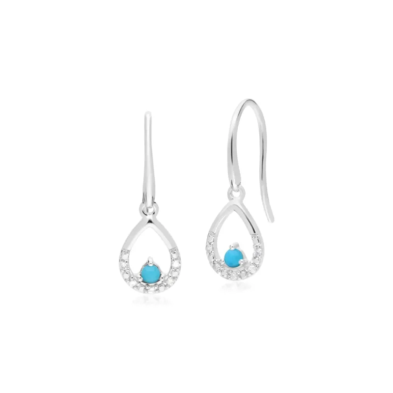 Classic Round Turquoise & Diamond Pear Drop Earrings in 9ct White Gold sold by Gemondo Jewellery