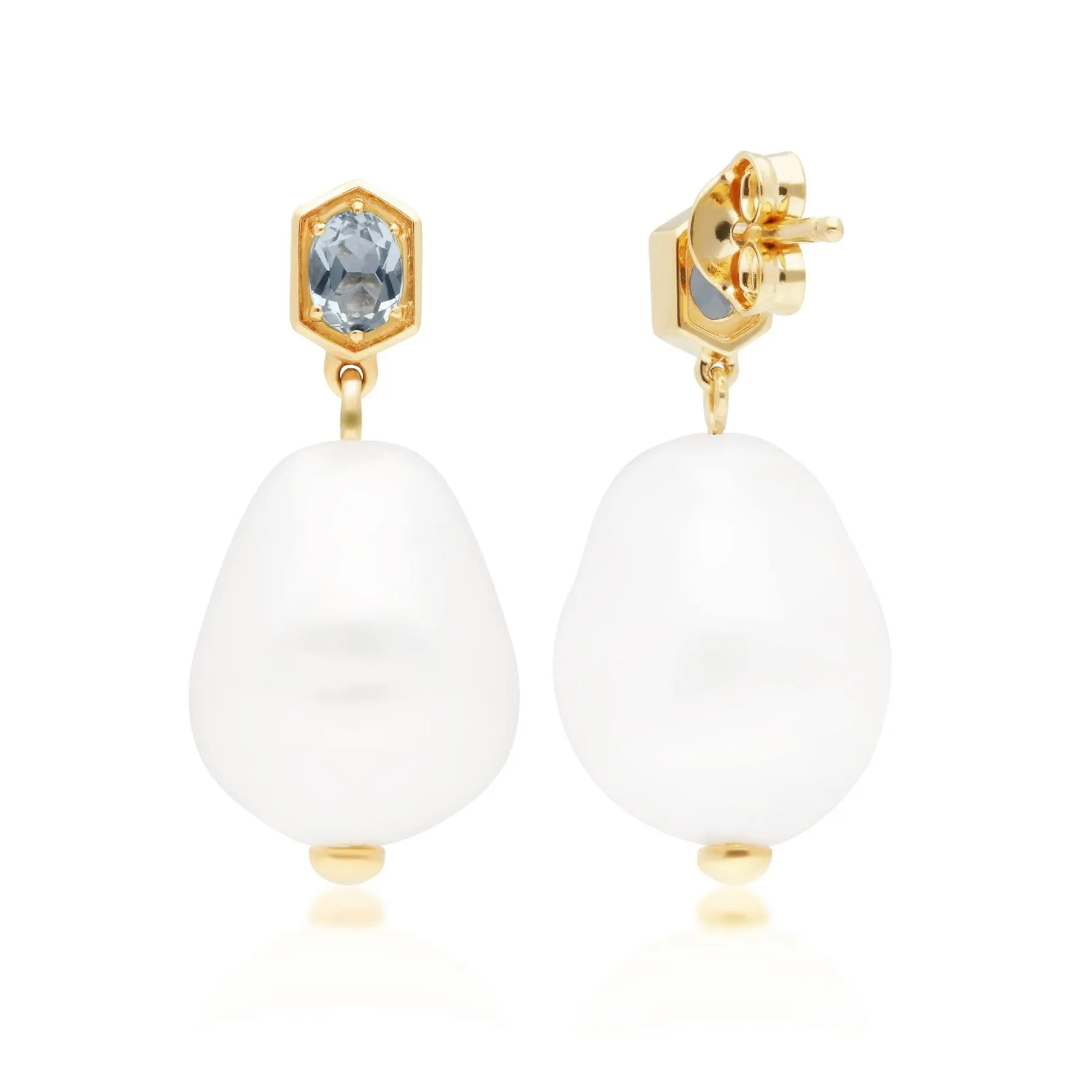 Modern Baroque Pearl & Aquamarine Drop Earrings in Gold Plated Silver sold by Gemondo Jewellery product image thumbnail 4