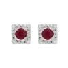 Classic Round Ruby Stud Earrings with Detachable Diamond Square Ear Jacket in 9ct White Gold sold by Gemondo Jewellery