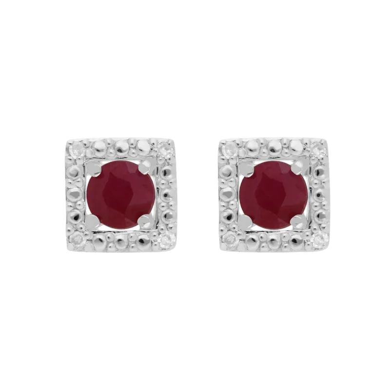 Classic Round Ruby Stud Earrings with Detachable Diamond Square Ear Jacket in 9ct White Gold sold by Gemondo Jewellery