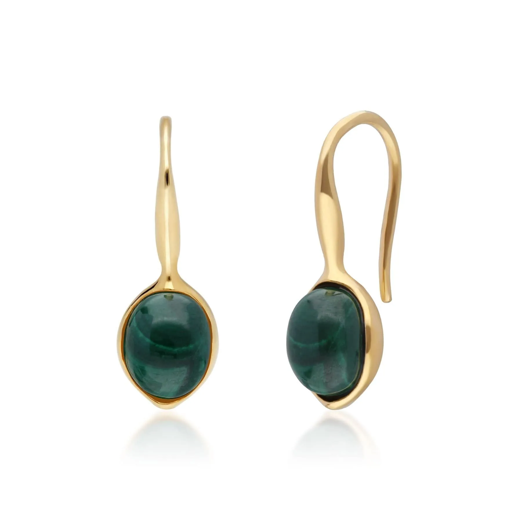 Irregular B Gem Malachite Drop Earrings in Yellow Gold Plated Silver sold by Gemondo Jewellery