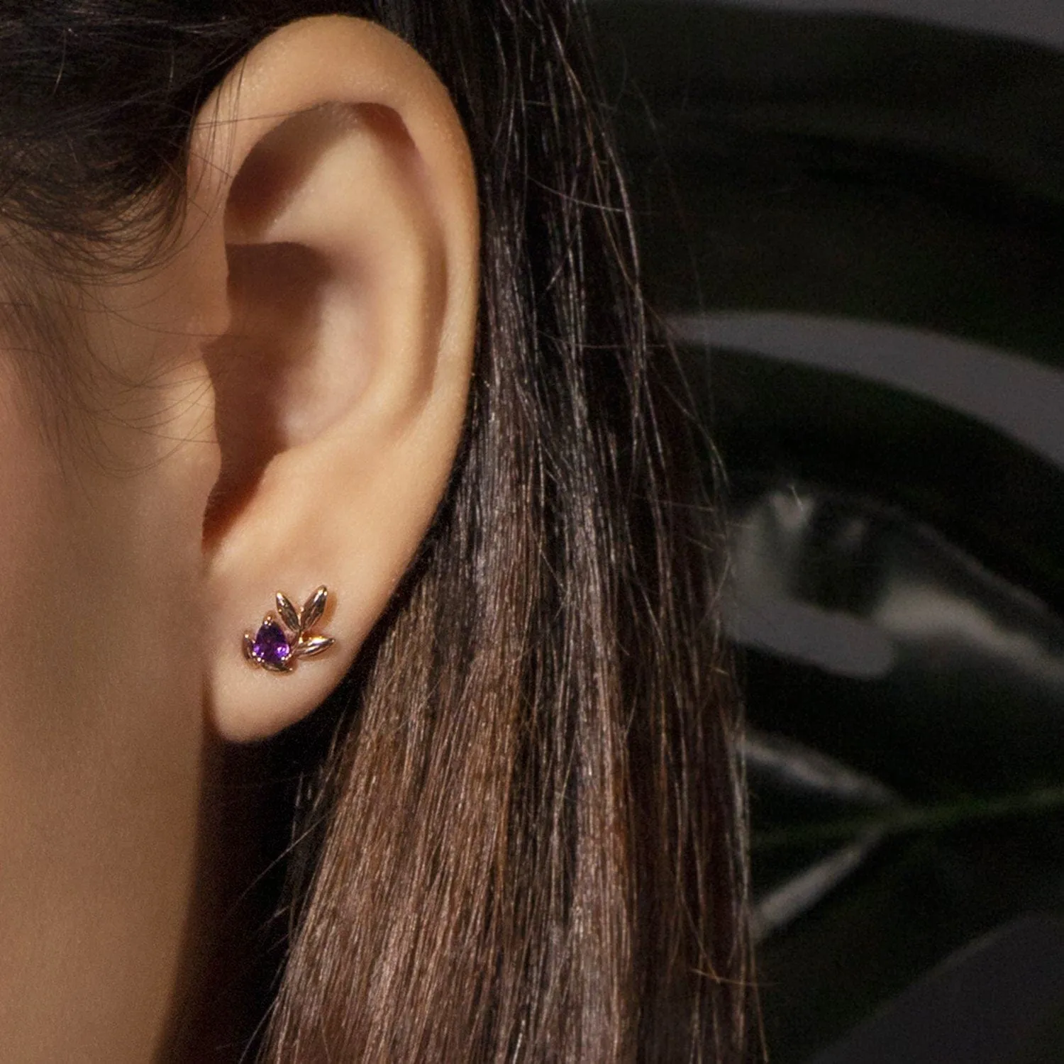 O Leaf Amethyst Stud Earrings in 9ct Rose Gold sold by Gemondo Jewellery product image thumbnail 2