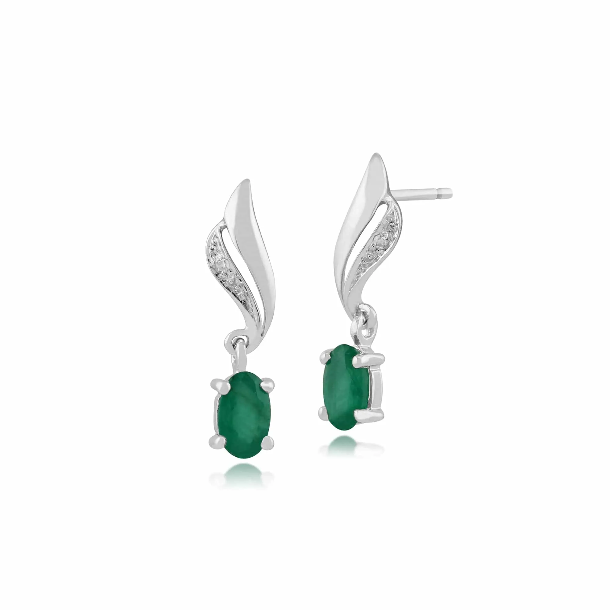 Classic Oval Emerald & Diamond Twist Drop Earrings in 9ct White Gold sold by Gemondo Jewellery
