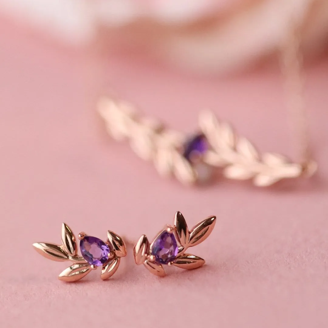 O Leaf Amethyst Stud Earrings in 9ct Rose Gold sold by Gemondo Jewellery product image thumbnail 3