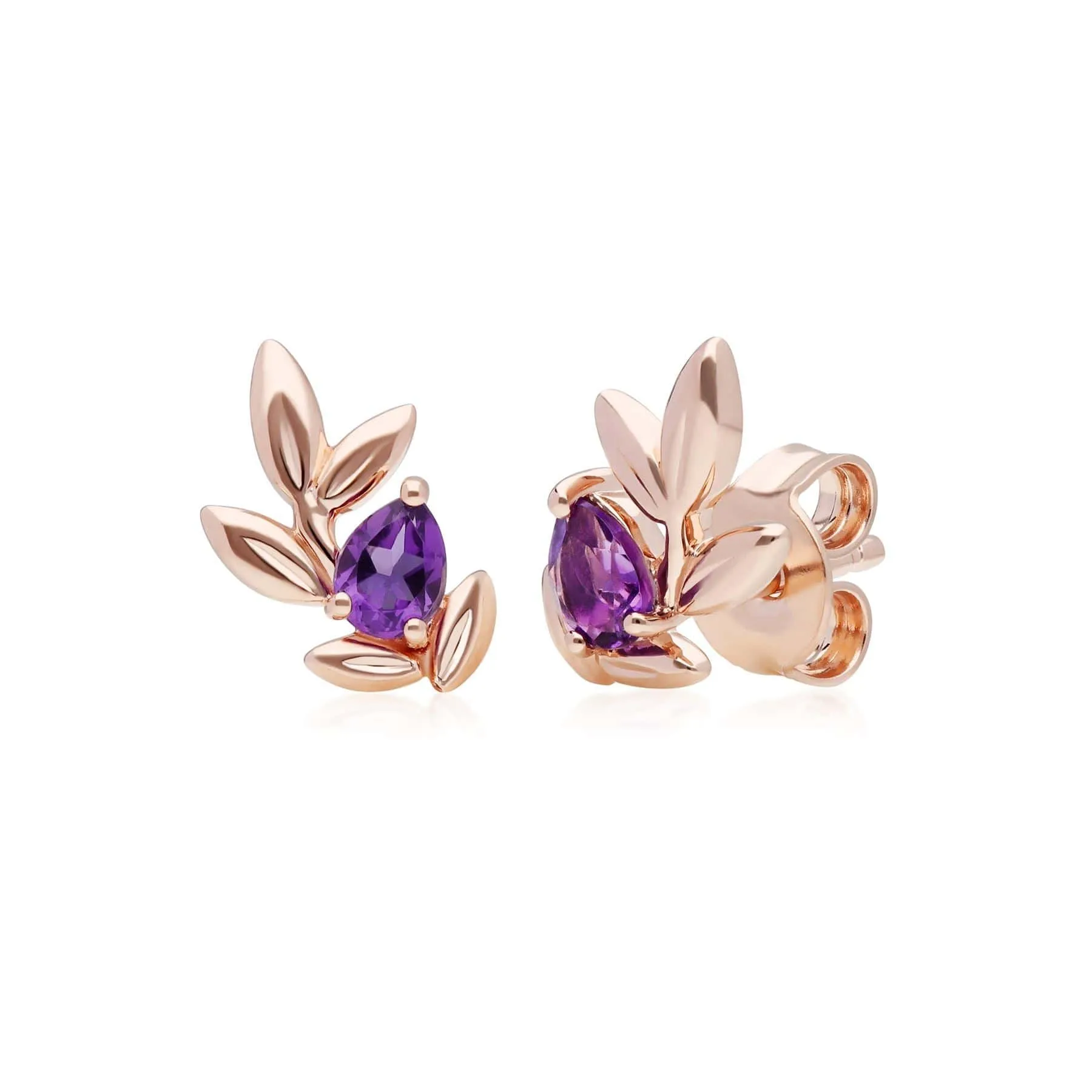 O Leaf Amethyst Stud Earrings in 9ct Rose Gold sold by Gemondo Jewellery