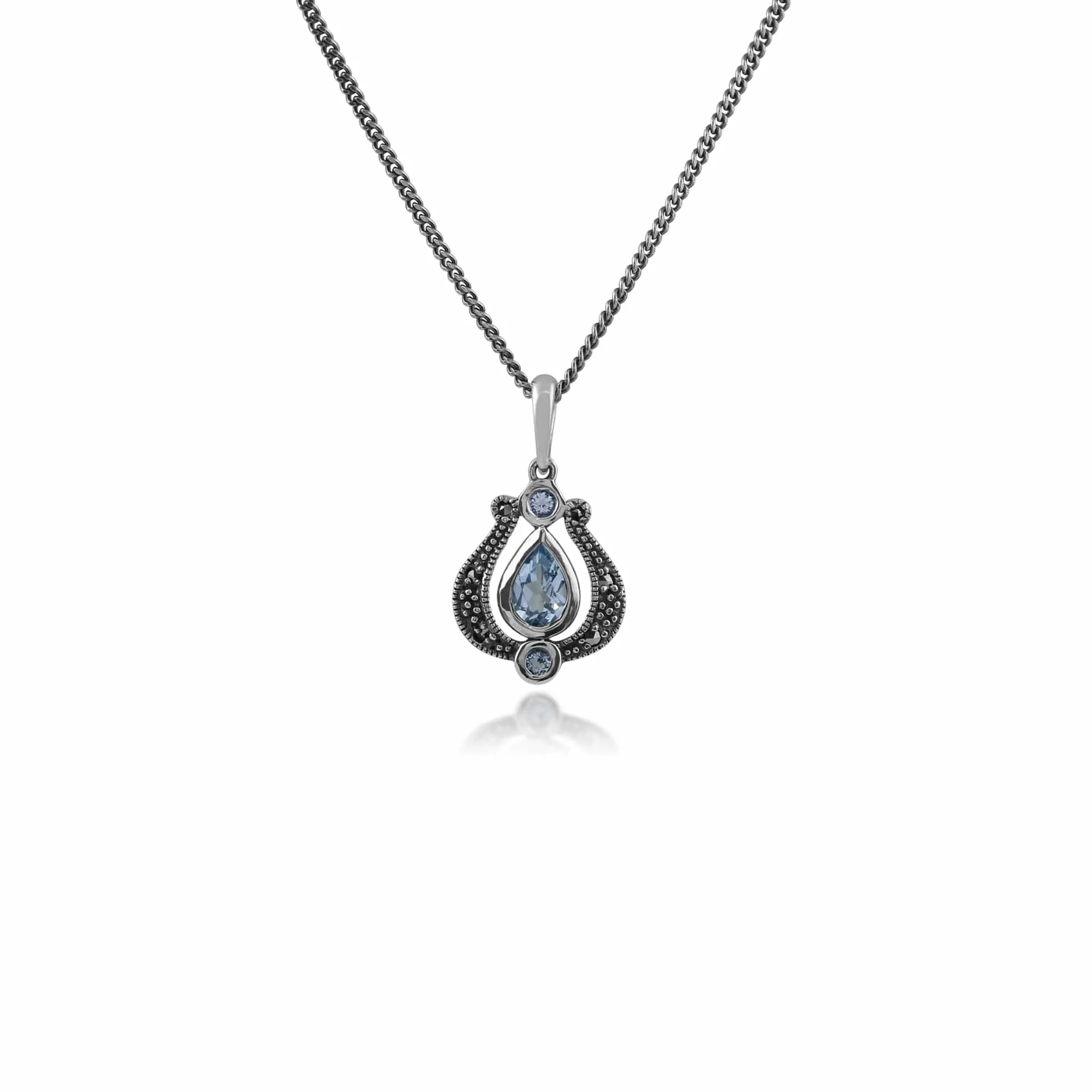Gemondo Sterling Silver Blue Topaz & Marcasite Art Nouveau 45cm Necklace sold by Gemondo Jewellery