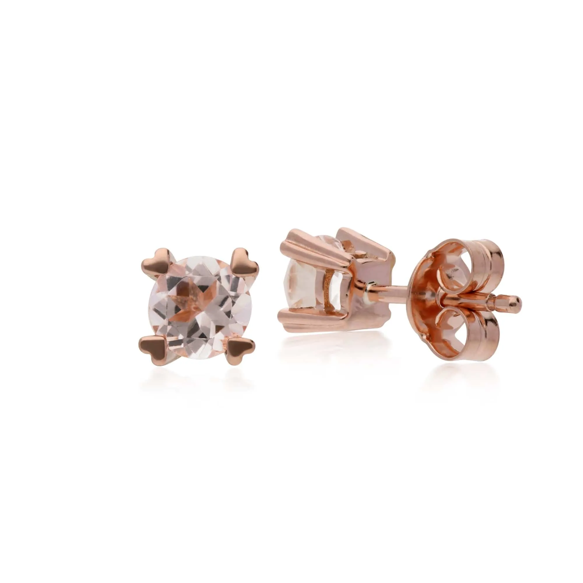 Classic Round Morganite Heart Claw Set Stud Earrings in 9ct Rose Gold sold by Gemondo Jewellery product image thumbnail 2